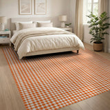 Vibrant Orange Gingham Checkered Area Rug