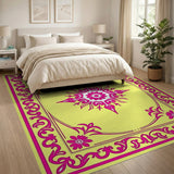 Pink Floral Starburst on Sunny Yellow Rug