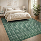 Rustic Farmhouse Classic Green Gingham Plaid Area Rug