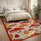 Whimsical Red Mushroom Autumn Leaves Rug