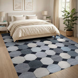 Blue Grey Octagon Geometric Area Rug