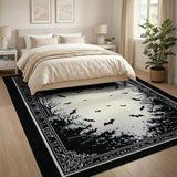 Gothic Bats and Bare Trees Black White Area Rug