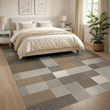 Rustic Brown Tan Patchwork Area Rug