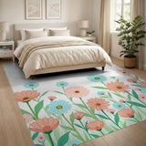 Vibrant Blue Pink Daisy Meadow Rug