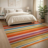Horizontal Stripe Multi-color and Patterns Vibrant Multi-Color Horizontal Stripe Area Rug