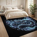 ODIKA Washable Blue Fire Dragon Area Rug - Low Pile Non-Slip Gamer Decor