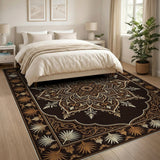 Maroon Gold Mandala Traditional Persian Area Rug