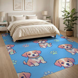 Rainbow Puppy Blue Kids Area Rug