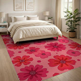 Pink Floral Vintage Vibrant Pink Hibiscus Floral Area Rug