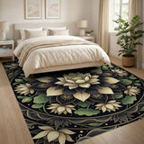 Elegant Black Gold Lotus Mandala Area Rug
