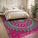 Vibrant Pink Green Mandala Geometric Area Rug