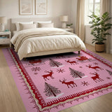 Whimsical Pink Christmas Reindeer Sleigh Rug