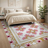 Ornate Pink Gold Floral Medallion Rug