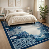 Blue and Teal Navy Blue Coral Reef Fish Area Rug