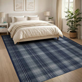 Navy Blue Plaid Check Geometric Modern Area Rug