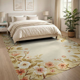 Beige Floral Border Area Rug with Pink Blossoms