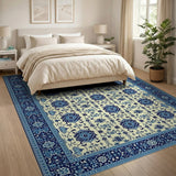 Blue and Teal Ivory Blue Traditional Persian Area Rug