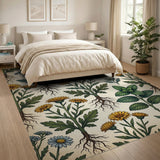 Vintage Botanical Herbs Daisies Area Rug
