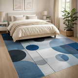 Abstract Blue Circles Geometric Area Rug