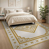 Elegant Gold Diamond Medallion Rug