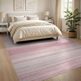 Blush Pink White Horizontal Striped Area Rug