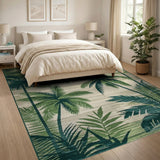 Coastal Beach Green Green Palm Frond Coastal Area Rug