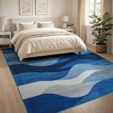 Blue and Teal Cascading Blue Waves Geometric Area Rug