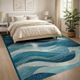Seahorse Waves Blue Teal Coastal Area Rug