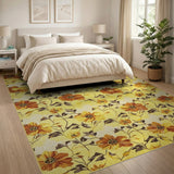 Vintage Yellow Floral Area Rug with Bold Blooms