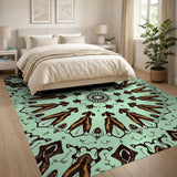 Mint Green Mandala Feather Tribal Rug