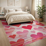 Striped Hearts Pink Area Rug