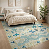 Teal Starfish Seashell Coastal Coastal Beach Area Rug
