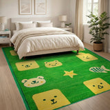 Green Kids Cartoon Bear Rug with Stars Fish