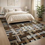Woven Brown Tan Basket Weave Area Rug