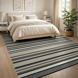 Black and White Bold Black Beige Striped Area Rug