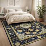 Blue and Teal Navy Blue Gold Traditional Persian Area Rug