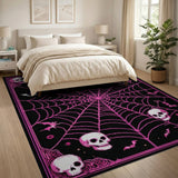 ODIKA Pink Gothic Skull Spiderweb Washable Rug - Low Pile Spooky Decor