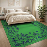 Green Emerald Green Ornate Border Area Rug