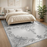 Grey Ornate Floral Medallion Area Rug