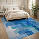 Blue and Teal Layered Blue Teal Geometric Area Rug