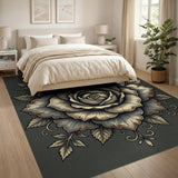 Vintage Grey Rose Mandala Area Rug