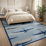 Navy Airplane Silhouette Area Rug