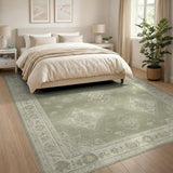 Sage Green Distressed Vintage Floral Area Rug