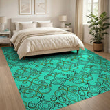 Teal Persian Swirl Motif Area Rug