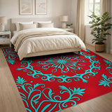 Multi-color and Patterns Red Teal Mandala Persian Area Rug