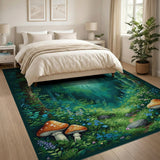 ODIKA Enchanted Forest Mushroom Washable Area Rug - Non-Slip Low Pile