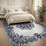 Black and White Elegant Black White Persian Mandala Area Rug