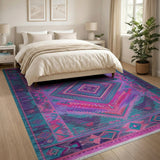 Vibrant Teal Pink Purple Geometric Area Rug