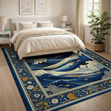 Dynamic Ocean Waves Blue Persian Area Rug