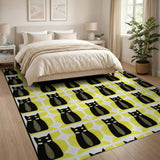 Playful Black Cats Yellow Geometric Area Rug